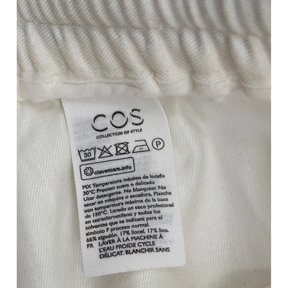 COS Off White Cotton Linen Blend Relaxed Drawstring Tapered Pants Womens Size 6